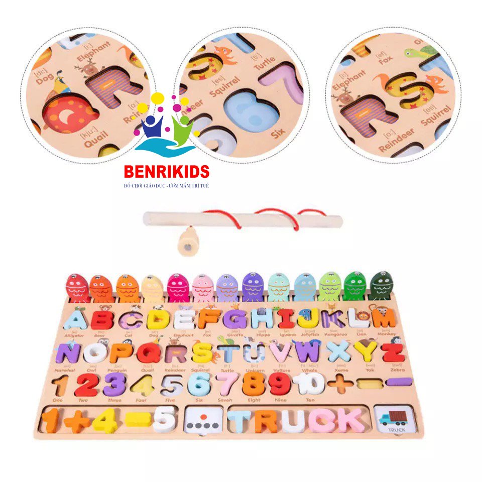 Đồ Chơi Gỗ Benrikids Bảng Câu Cá Nam Châm Kết Hợp Ghép Hình Chữ Cái Và Số Đếm Tặng Kèm 100 Que Tính Cho Bé Học Toán