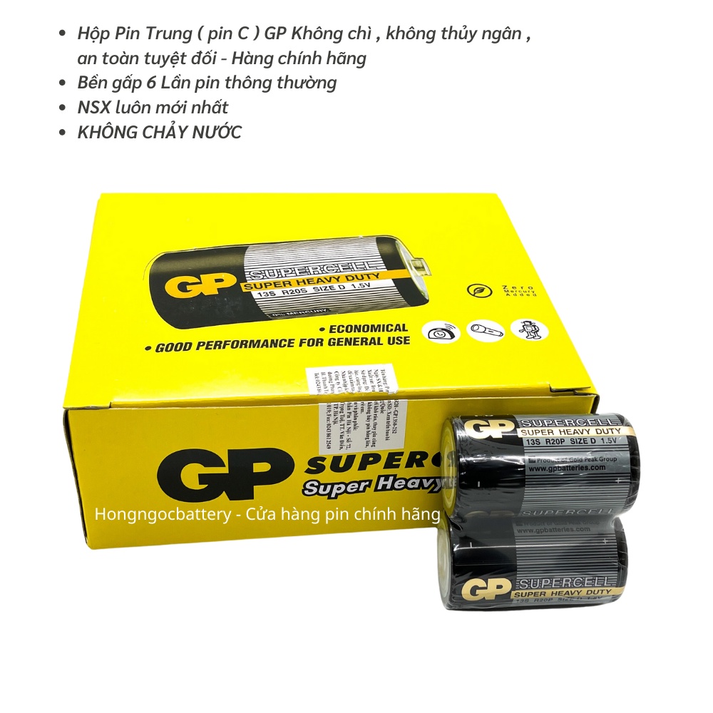 Hộp Pin Trung ( Pin C , R14 ) GP Batteries 1,5V Siêu Bền - Hàng chính hãng
