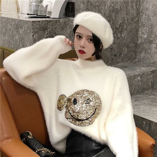 Hàng nhập - Áo len bông tay dài in sticker