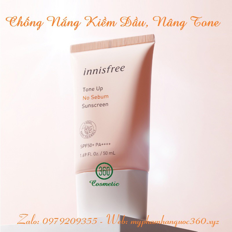 [HSD: 2024] Chống Nắng Kiềm Dầu Làm Sáng Da Innisfree Tone Up No Sebum Sunscreen SPF50+ PA++++ 50ml