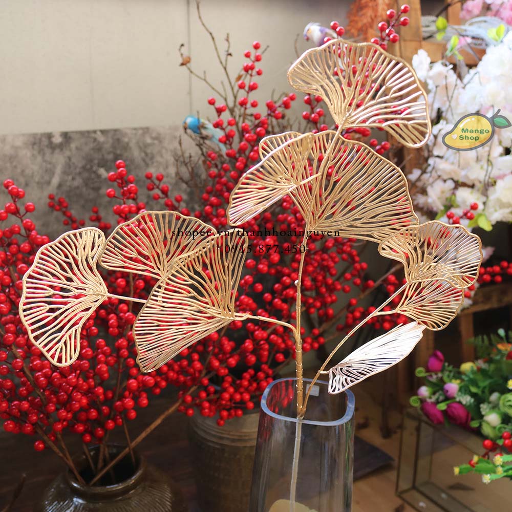 Cành Lá Rẻ Quạt Vàng Decor Trang Trí Chụp Ảnh