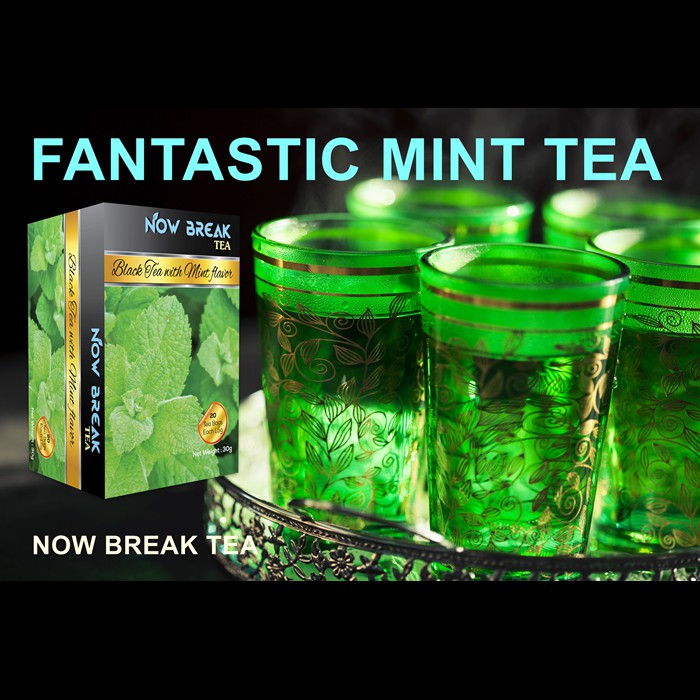 Trà bạc hà Now Break Tea - kiểu trà túi lọc Dilmah bạc hà (Mint Tea) (đóng gói 20 bao thiếc riêng, 30g)