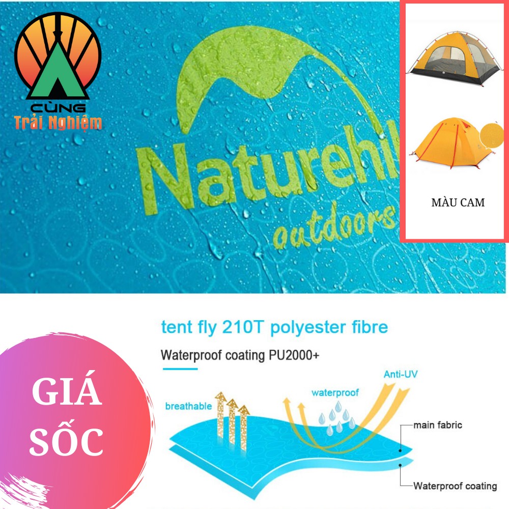[CHÍNH HÃNG] Lều Phượt Du Lịch Cắm Trại 2 Người có Mái Hiên Che Nắng Chống Thấm Chống Nước Gọn Nhẹ NatureHike NH18Z022-P