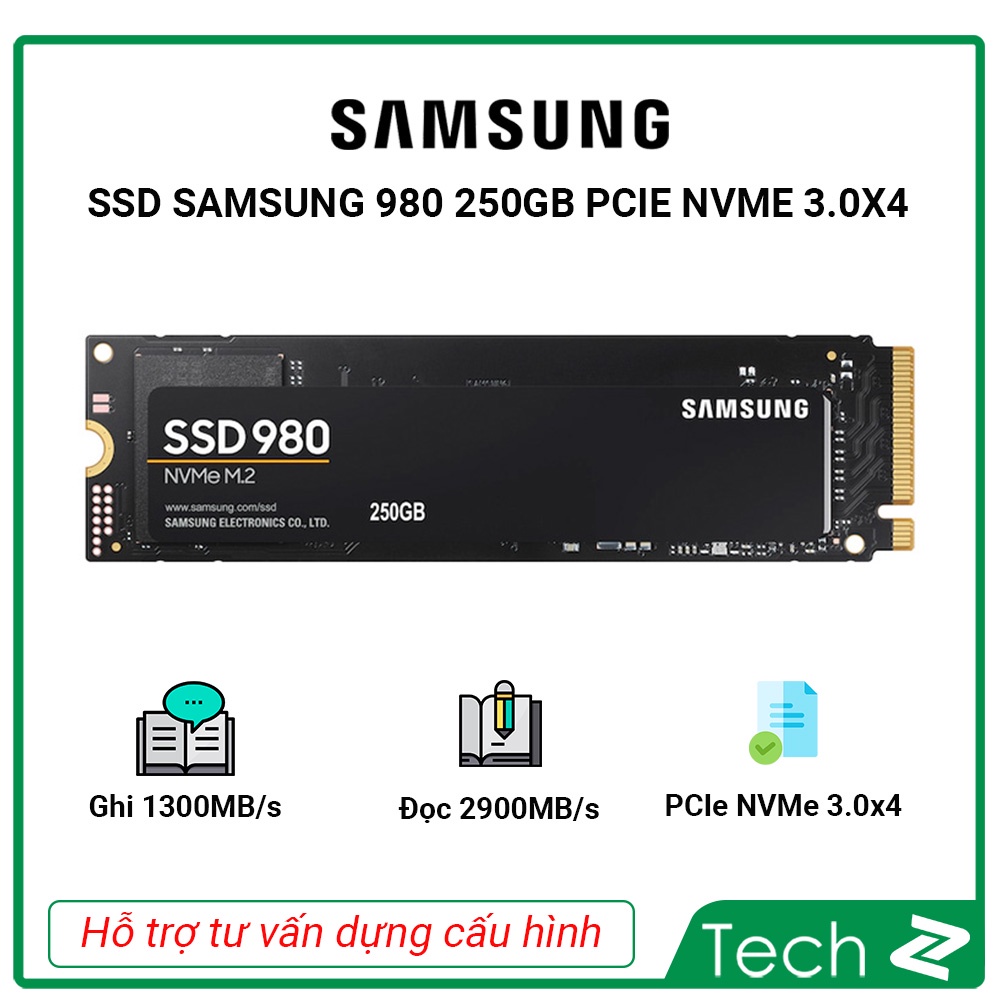 Ổ cứng SSD Samsung 980 250GB PCIe NVMe 3.0x4 (Đọc 2900MB/s - Ghi 1300MB/s)