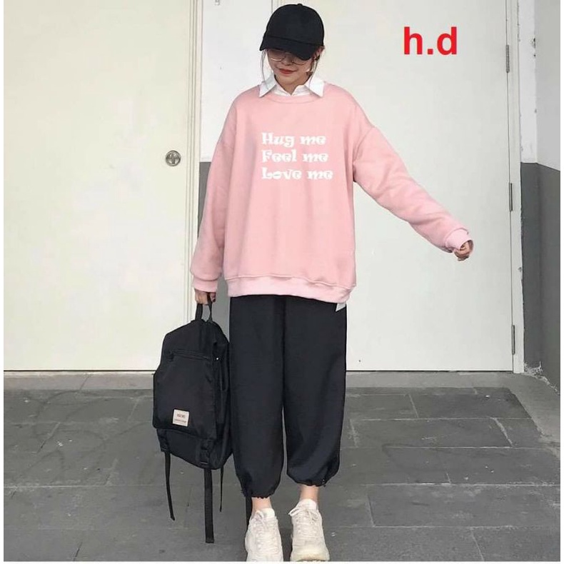 Sét Bộ thu đông nam nữ SWeater HUG Ulzzang tay bồngÁo thun dài tayĐồ mặc nhà Unisex giữ nhiệt ấm áp