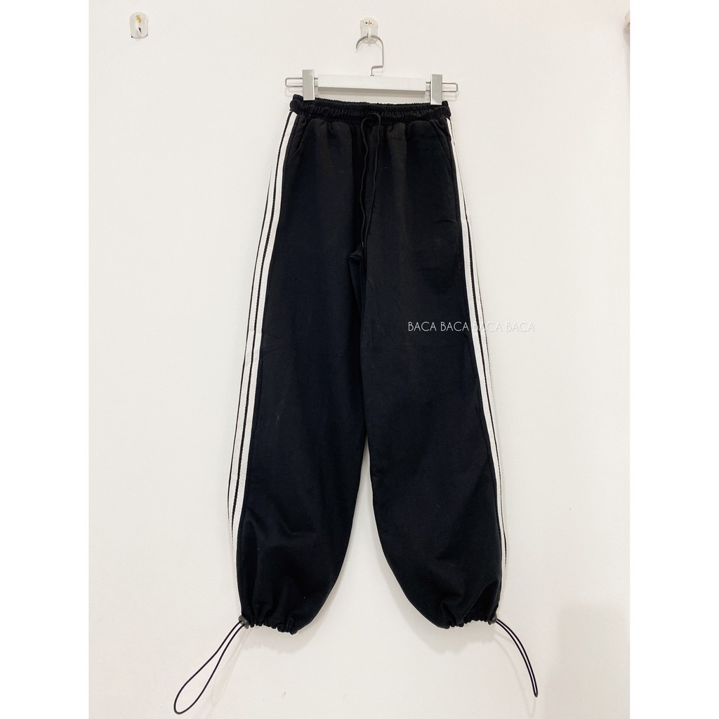Quần Ống Rộng 3 Sọc Unisex Phối Dây Rút Thương Hiệu BACA Chất Vải Thun Cotton US306