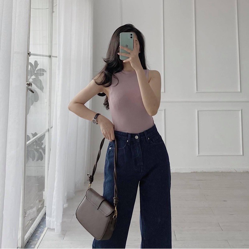 Áo ba lổ sát nách cổ lọ body màu mới xịn xò