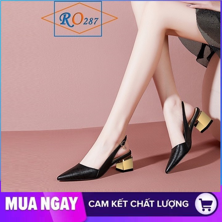 Giày cao gót nữ đế vuông 5cm hàng hiệu rosata hai màu đen trắng ro287