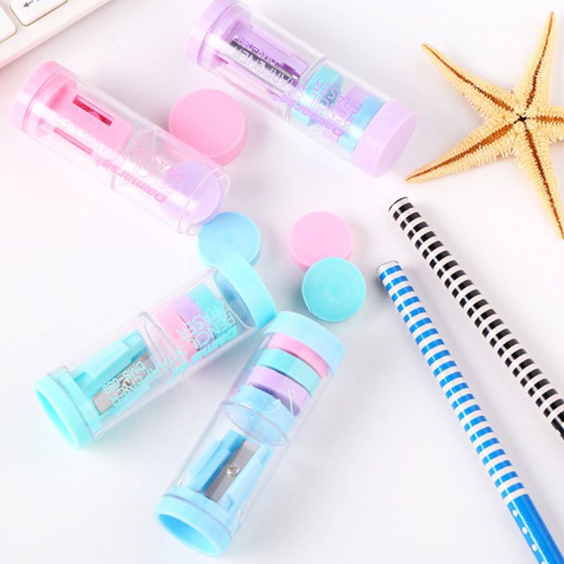 Cục Tẩy Hình Tròn Mini Kèm Đồ Chuốt Bút Chì Tiện Dụng Cho Bé Trai Và Gái