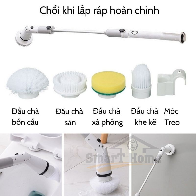 Kèm 4 đầu cọ Chổi Điện Đa Năng Dung Lượng Pin 4000mAh Vệ Sinh Nhanh Tiết Kiệm Thời Gian Và Sức Lực - Chổi Đa Năng