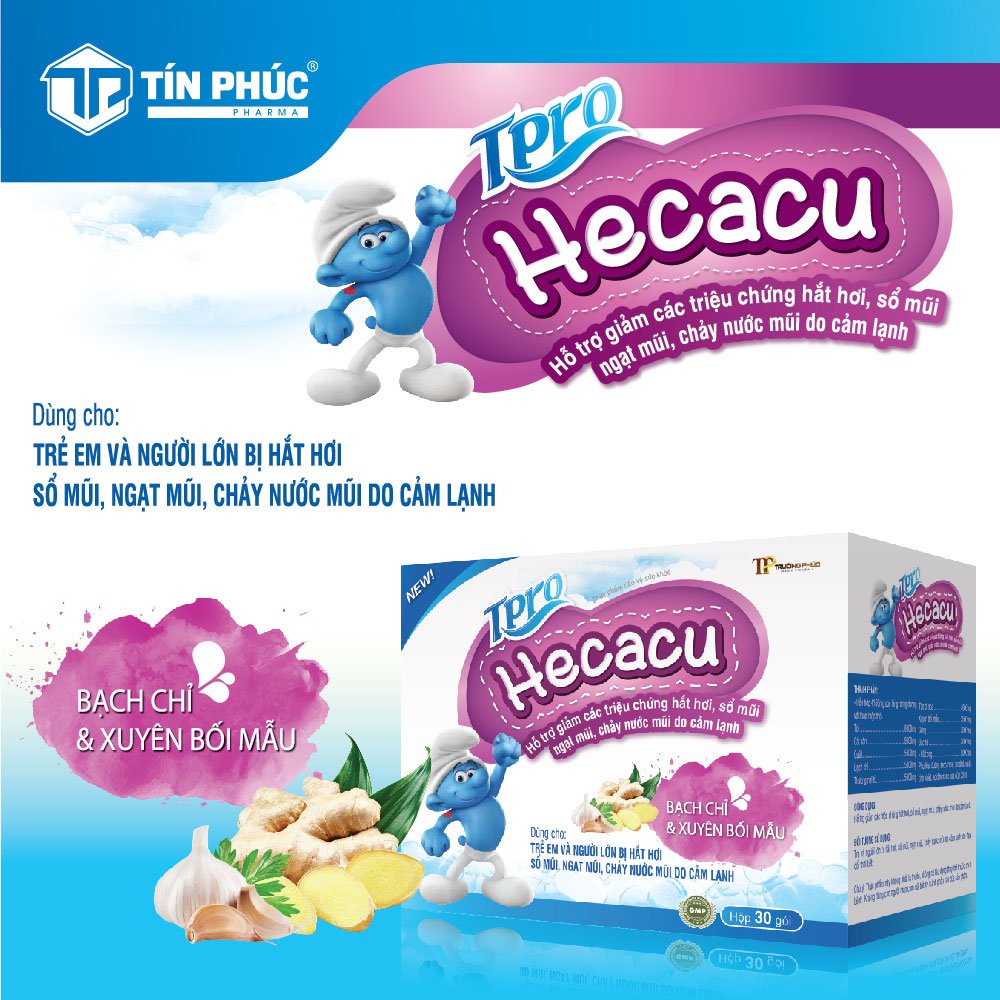 HECACU hỗ trợ giảm các triệu chứng hắt hơi, sổ mũi, ngạt mũi, chảy mũi do cảm lạnh Hộp 30 gói