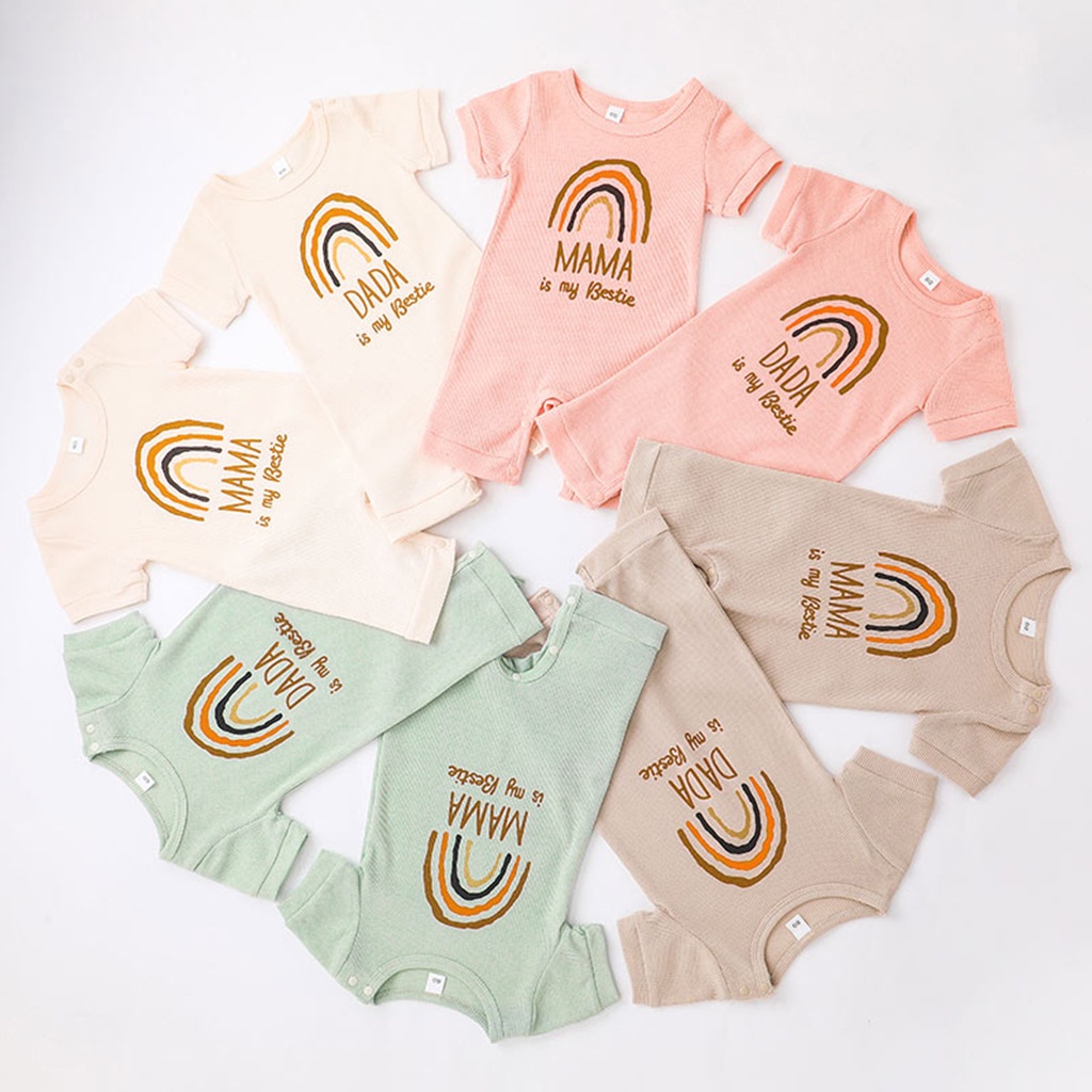 Body bé gái đồ sơ sinh từ 0 đến 24 tháng cầu vồng bodysuit liền thân mùa hè Tay Ngắn Dệt Kim quần áo cho bé trẻ em