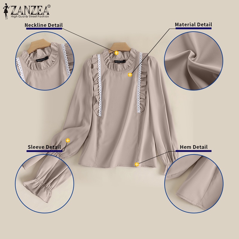 Zanzea Áo Nữ Tay Dài Cổ Tròn Phối Ren Thời Trang Đường Phố