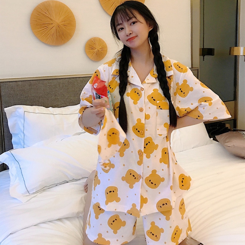 BỘ PIJAMA CỘC NỮ, BỘ ĐỒ MẶC NHÀ CHẤT LỤA KATE THÁI LOẠI ĐẸP