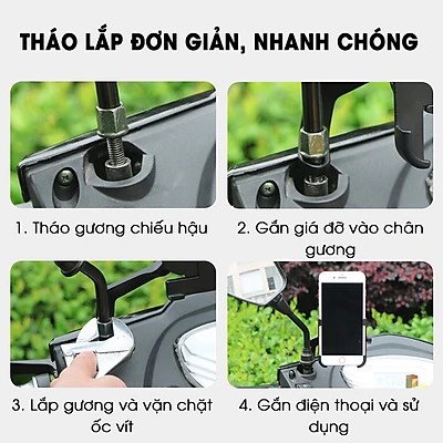 Giá Đỡ Điện Thoại Xe Máy C2 - Chất Liệu Inox Chắc Chắn Chống Rung Chống Cướp