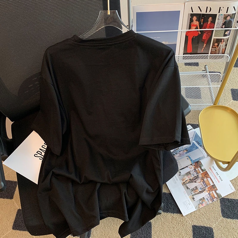 Áo Thun Đen Tay Ngắn Họa Tiết Hoa Ba Chiều Thời Trang Cho Nữ