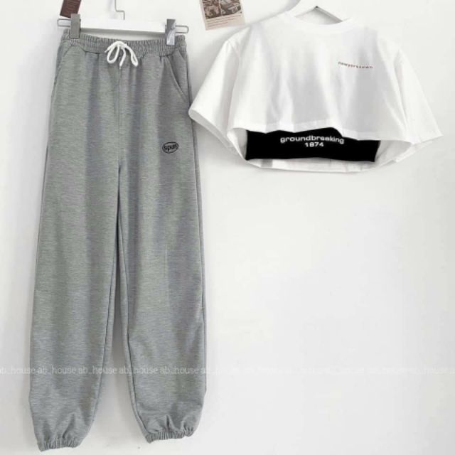 Sét bộ quần dài jogger và áo croptop 1974