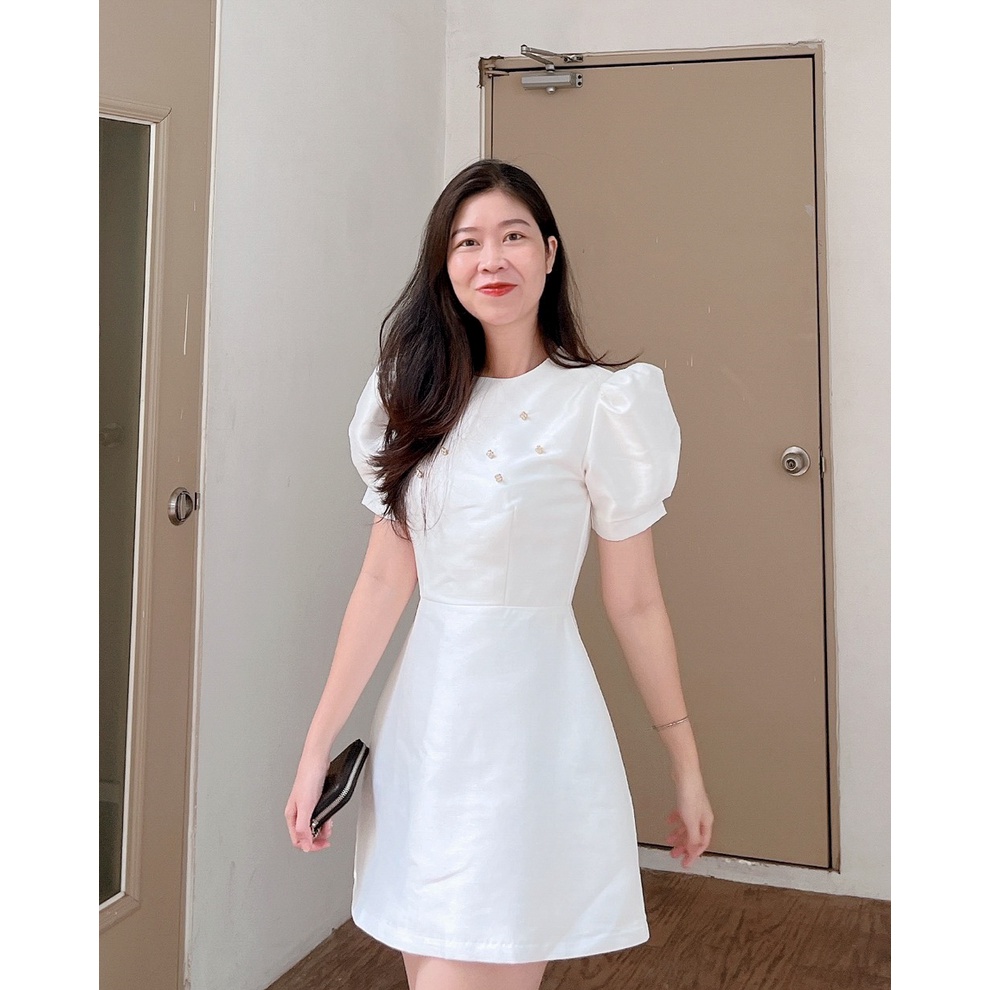 Đầm dự tiệc cưới RUCHAN sang trọng tiểu thư suông dài thiết kế tay phồng váy dự tiệc sang chảnh
