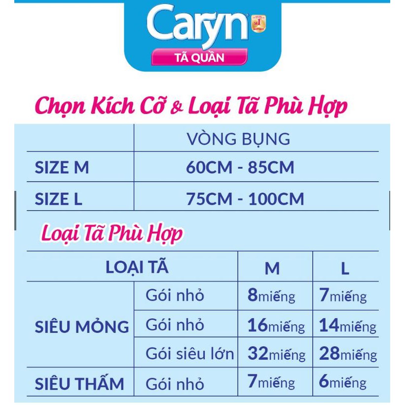 Tã Bỉm Quần Người Lớn Caryn Mỏng Nhẹ Chống Tràn Size L - 28 Miếng