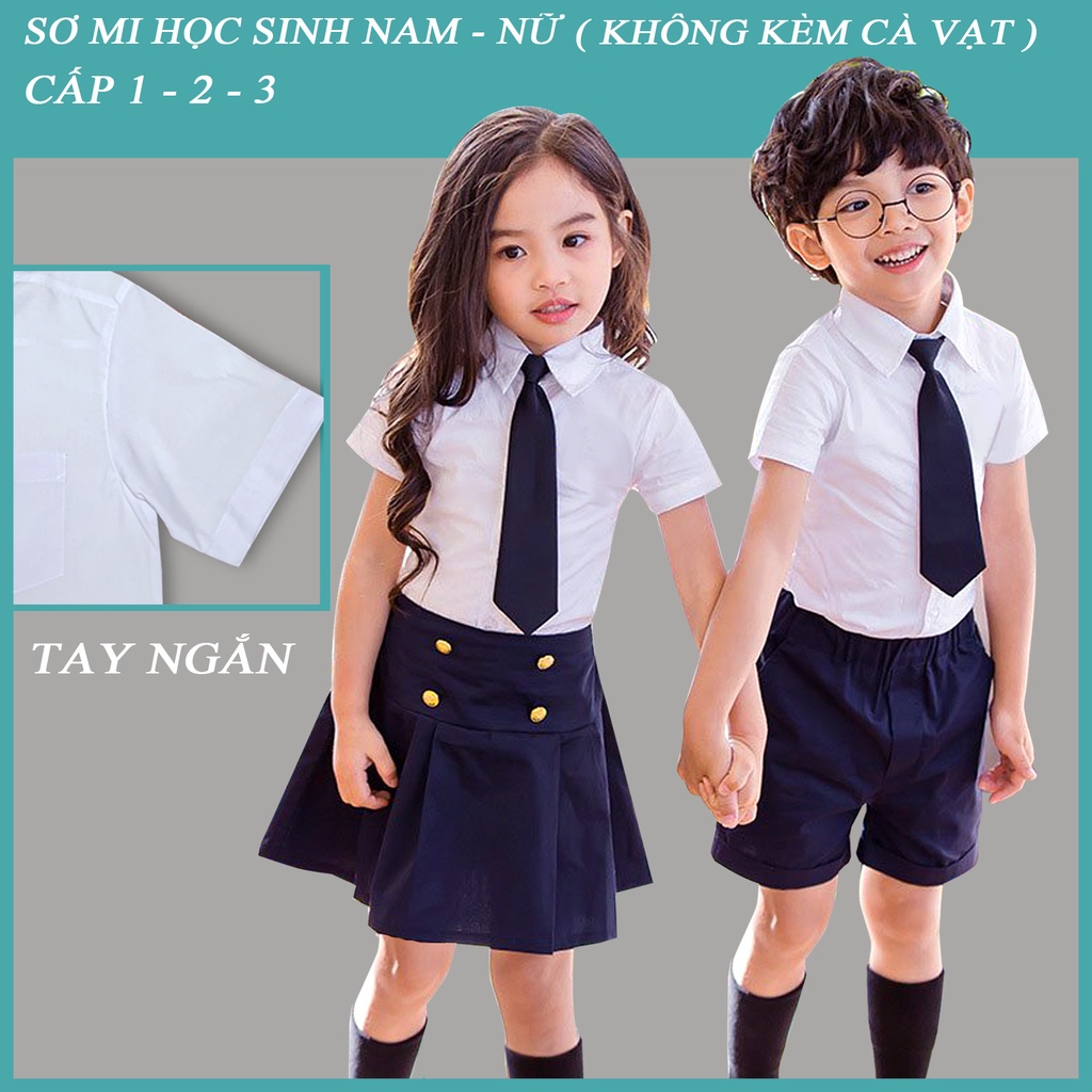 Áo sơ mi trắng học sinh nữ cấp 1 tay dài từ 5 đến 13 tuổi