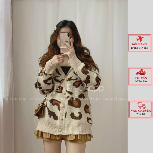 Áo khoác cardigan len nữ họa tiết beo công sở ulzzang Hàn Quốc mùa thu đông