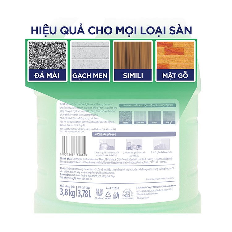 Nước lau sàn Sunlight Hương Hoa Hạ Và Bạc Hà 3.6L
