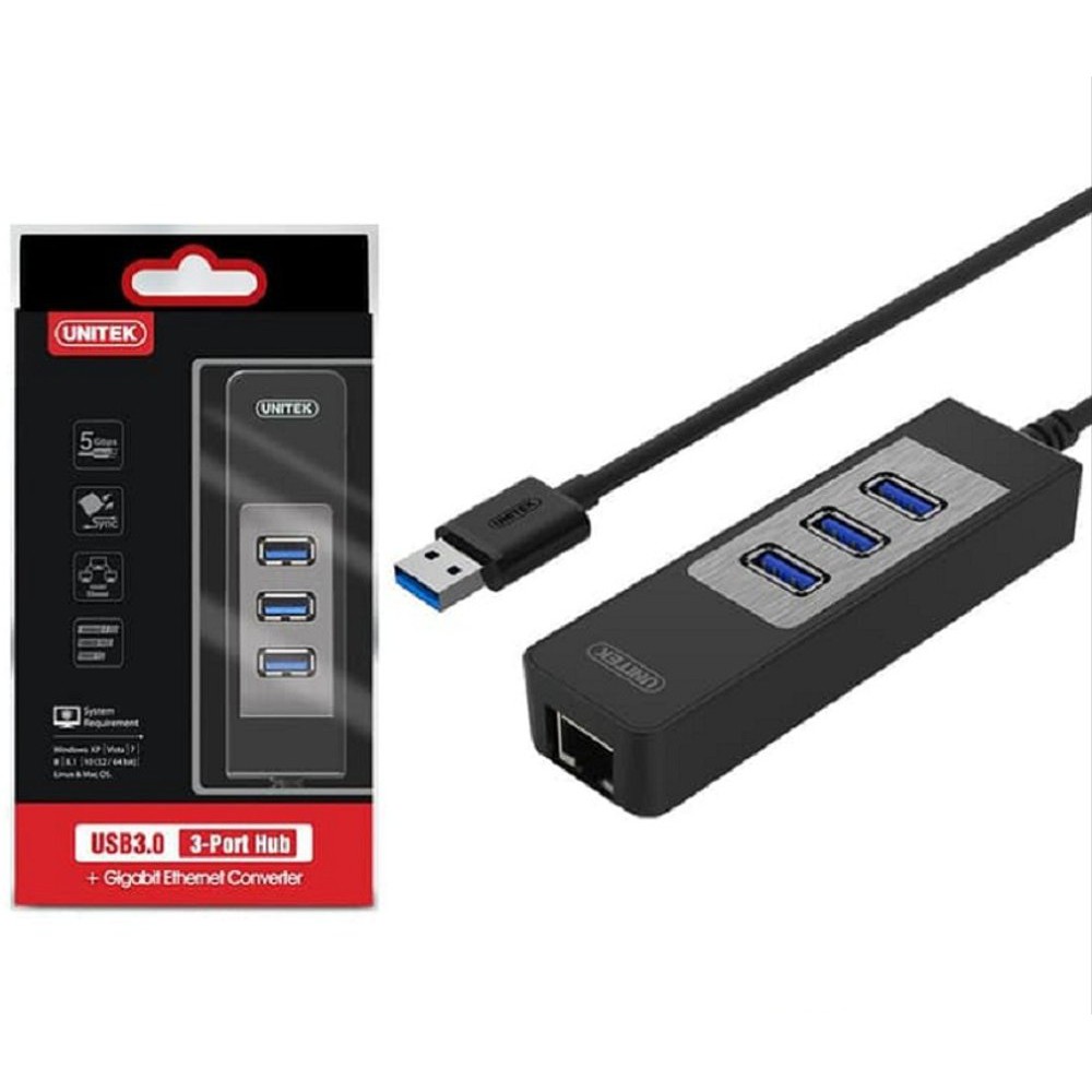 hUB usb 3P 3.0 + LAN UNITEK Y 3045C . BỘ CHIA USB 1 RA 3 CỔNG 3.0 + 1 CỔNG LAN UNITEK Y 3045C