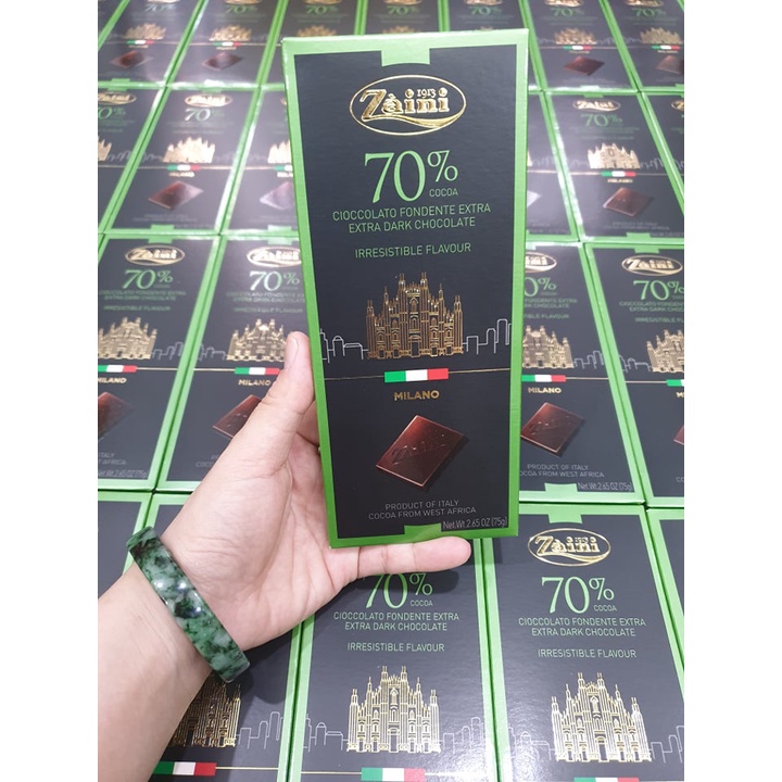Chocolate Zaini Extra Dark Chocolate 70% Cacao thanh 75gr