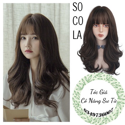 Tóc giả nữ mái phồng Hàn Quốc – tóc giả nguyên đầu xoăn xù mì bồng bềnh cực thu hút (tặng lưới tóc)