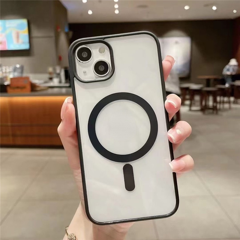 Ốp Điện Thoại Nhựa Acrylic Cứng Trong Suốt Viền Nam Châm Chống Sốc Cho iPhone 13 12 13 12 Pro Max