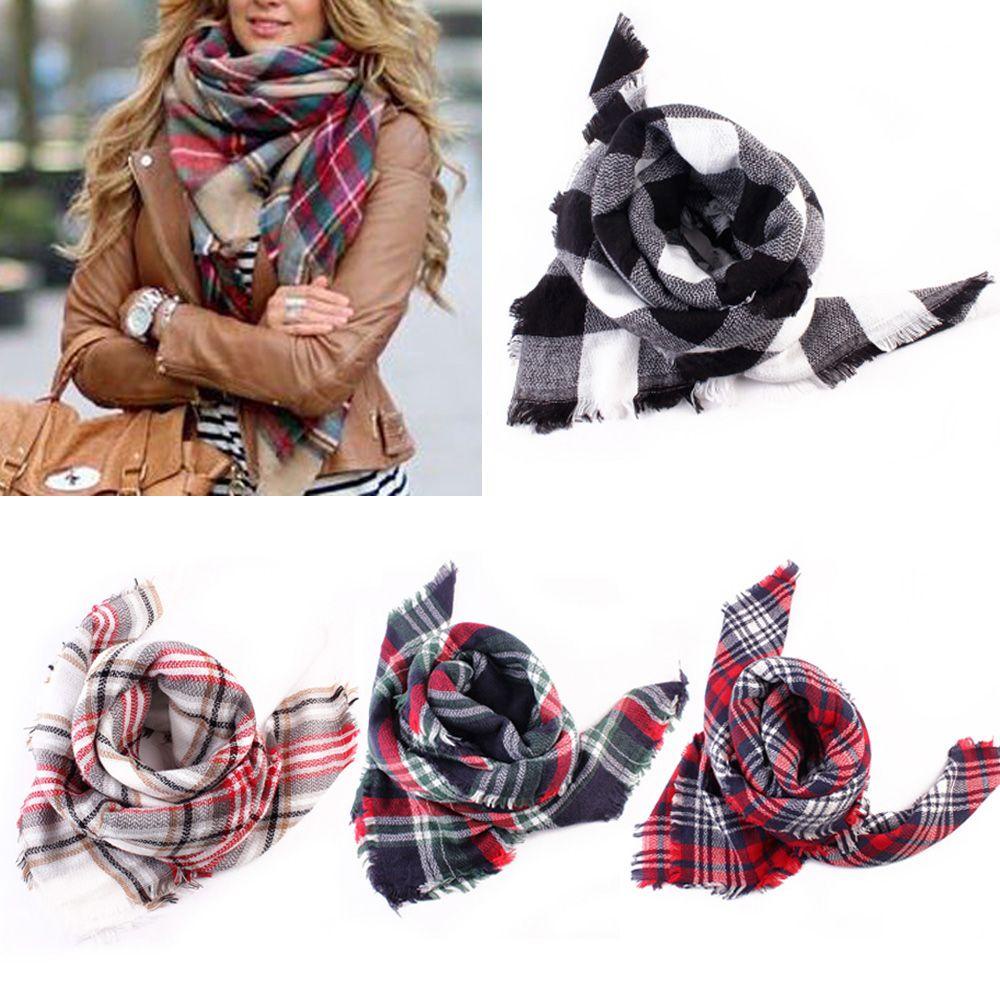 Khăn Choàng Cổ Dài Qua Gối Vải Cashmere Họa Tiết Sọc Caro Phong Cách Vintage Thời Trang Mùa Đông Cho Nữ