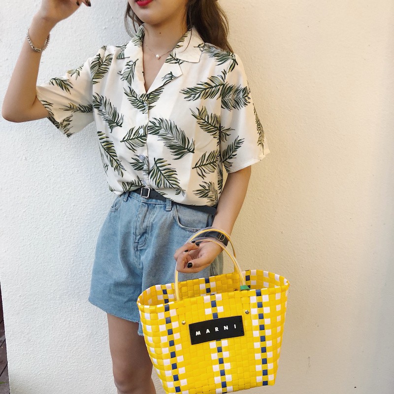 IELGY    Áo Sơ Mi chiffon Phong Cách Hawaii Thời Trang Cho Nữ