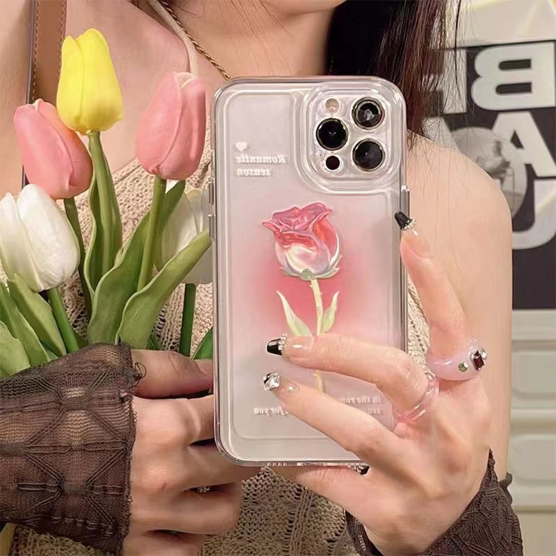 Ốp Điện Thoại Silicon Dày Chống Sốc Hình Hoa tulip Cho iPhone 13 12 11 Pro Xs Max X Xr iPhone 6s 7 8 Plus SE