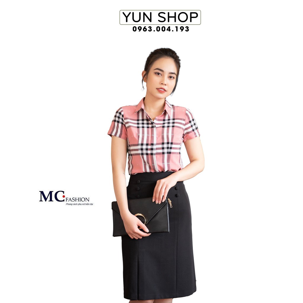 Áo Sơ Mi Nữ- Áo Sơ Mi Công Sở Thanh Lịch Kiểu Dáng Cộc Ngắn Tay  A665 Kẻ Bbr Màu Hồng