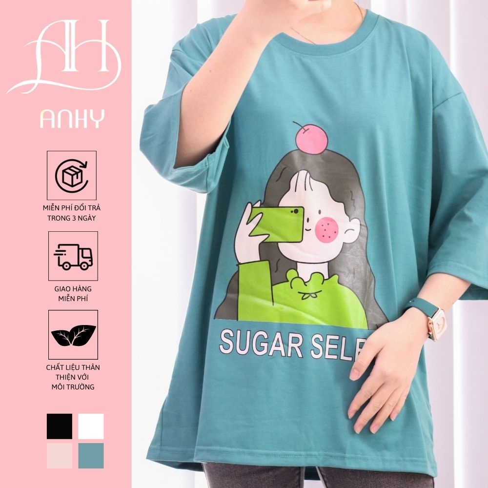 Áo thun ANHY FASHION tay lỡ form rộng unisex hoạ tiết selfie đáng yêu THUN3
