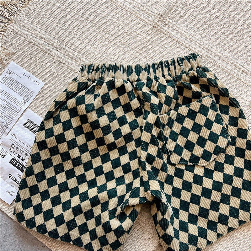 [Babycat] Hàng Có Sẵn Quần Ngắn Nhung Kẻ Phong Cách Nhật Bản Hàn Quốc Thời Trang Mùa Xuân Mới Dành Cho Bé Trai Bé Gái 2022