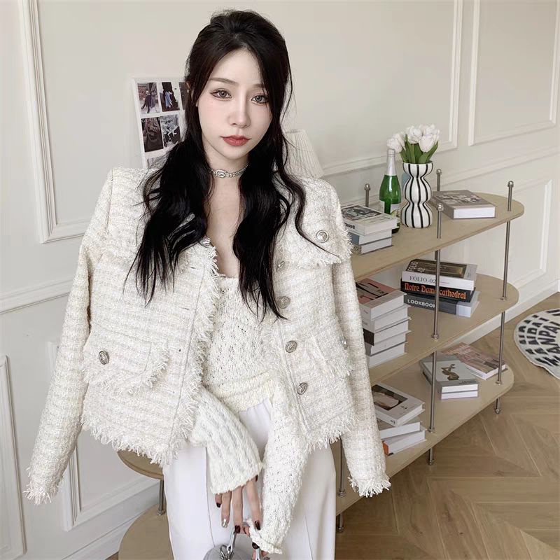 (SẴN) Áo dạ tweed viền tua trắng MOXE