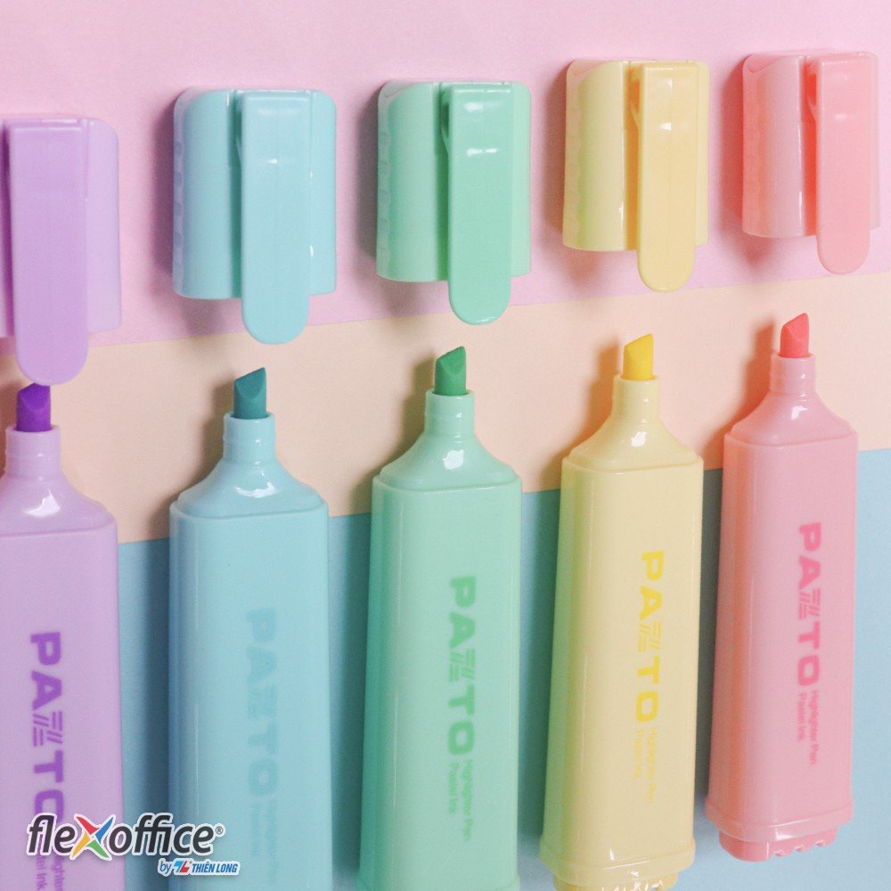 Combo 5 Bút dạ quang màu pastel thiên tong flexoffice pazto FO-HL009/VN - Bút rửa được - Không để lại vết khi Photocopy