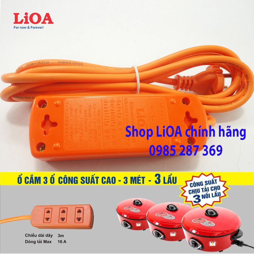 Ổ Cắm Điện LIOA 3 Ổ Công Suất Lớn Chịu Tải 3 Nồi Lẩu S3TC 3m