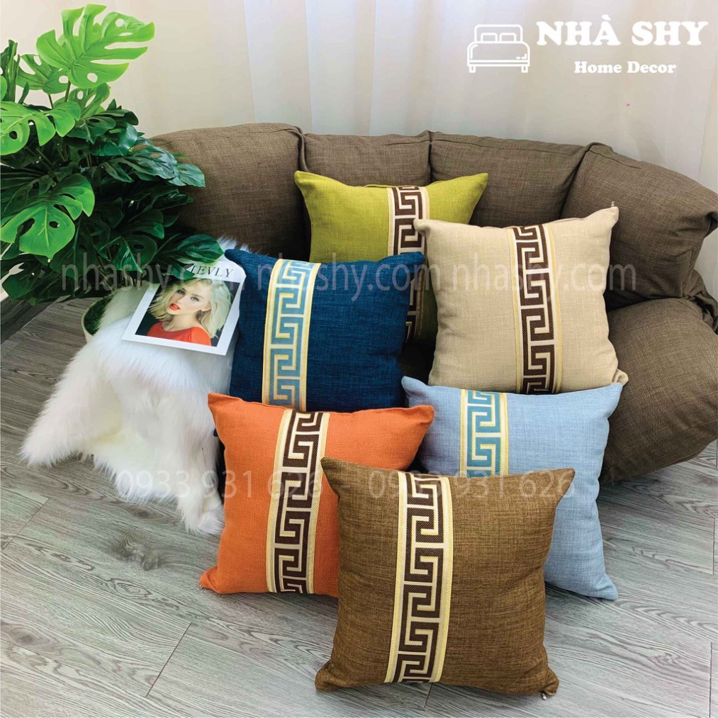 GỐI TỰA SOFA BỐ GAI HỌA TIẾT KẺ SỌC CỔ ĐIỂN SIZE 45X45CM