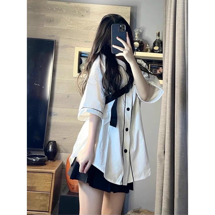 Áo sơ mi nữ cổ V Sơ mi Form rộng Thêu hình Thỏ Cute Sơ mi trắng nữ Sơ mi đi học Sơ mi công sở tay ngắn Áo cổ V