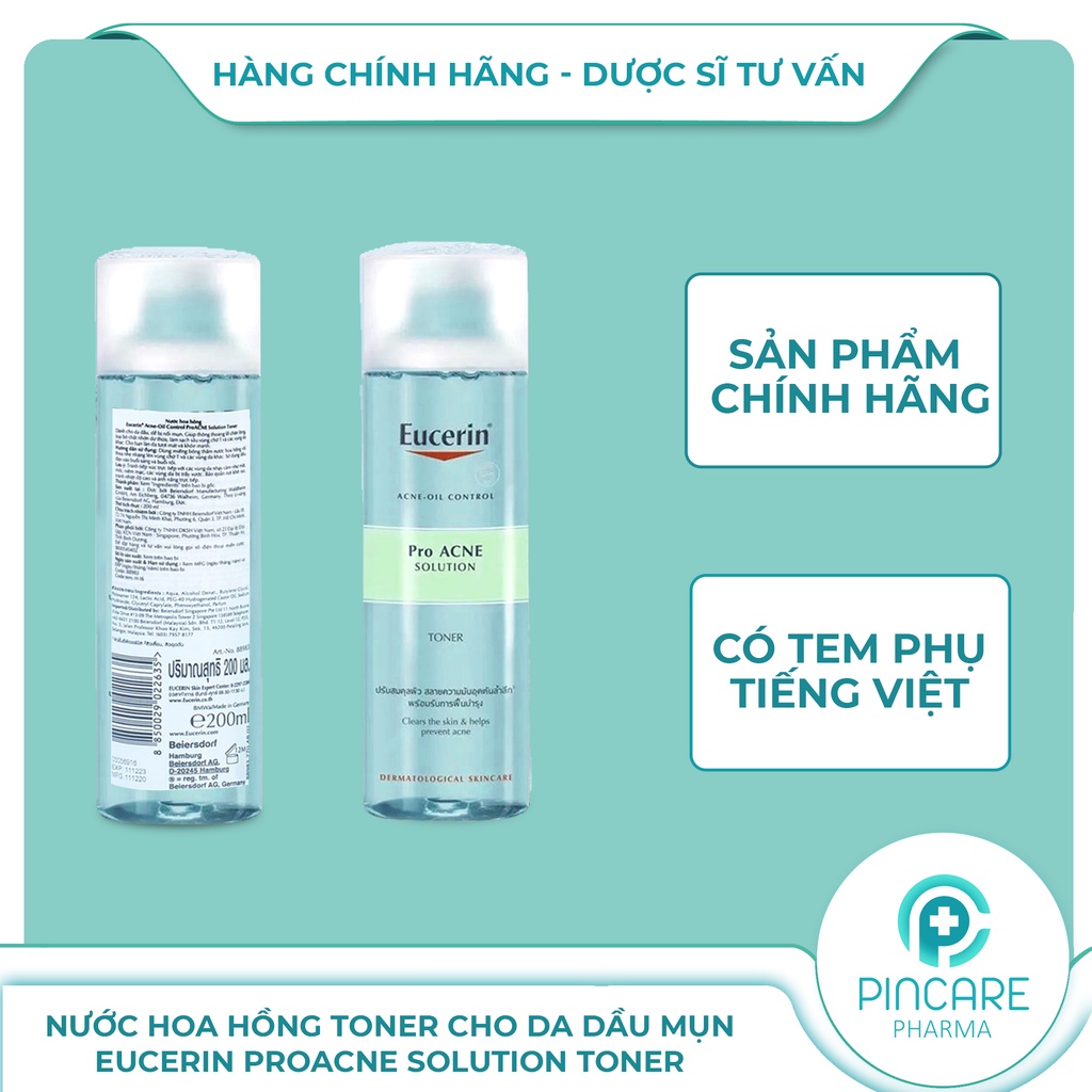 Nước hoa hồng Toner cho da dầu mụn Eucerin ProAcne Solution Toner 200ml - Hàng chính hãng - Nhà thuốc Pincare