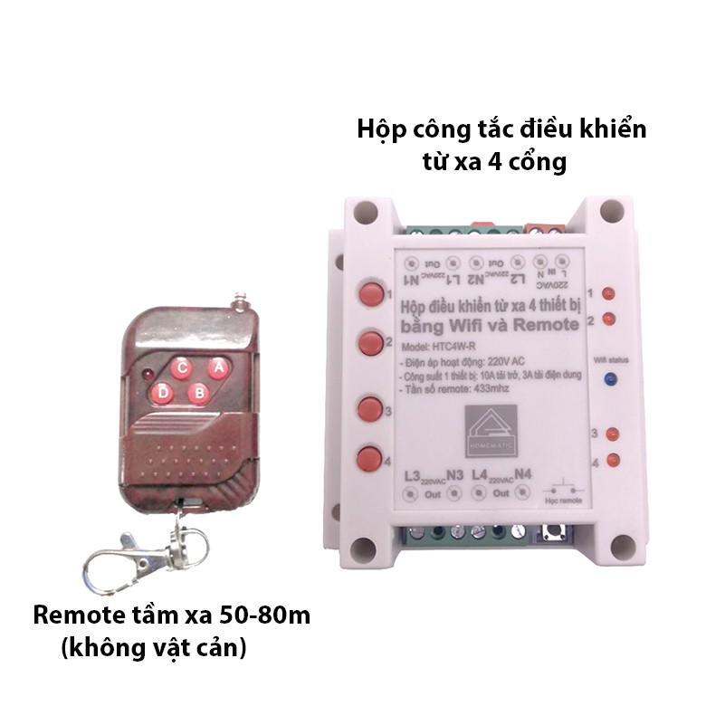 Hộp công tắc wifi điều khiển từ xa 4 thiết bị hỗ trợ remote HTC4W