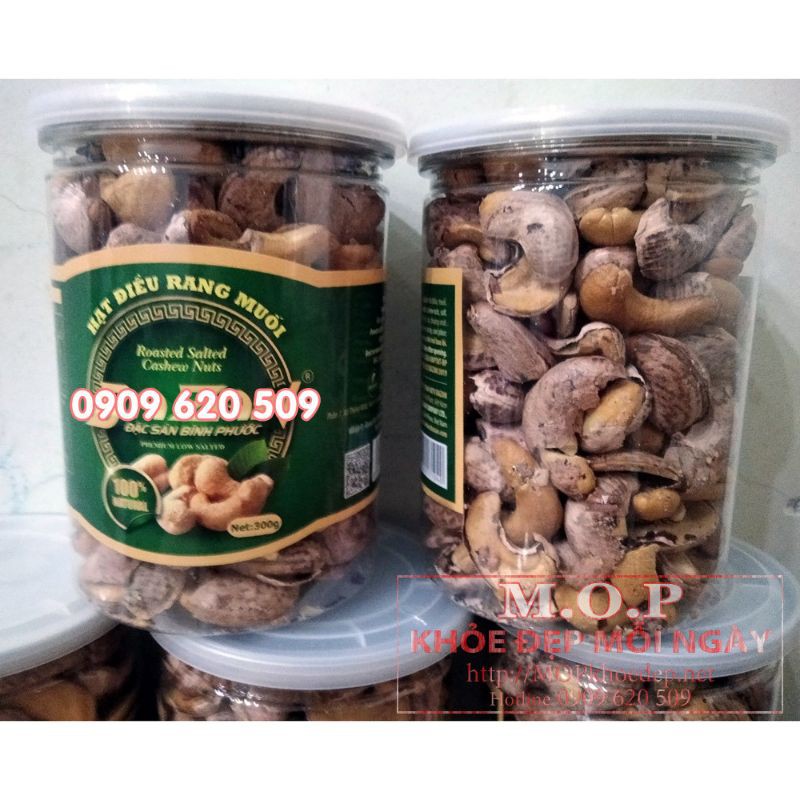 02 hộp hạt điều 300gr/hộp (600gr) hạt điều rang muối Bình Phước vỡ đôi (loại ngon)