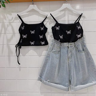 Áo hai dây, Áo 2 dây croptop body hình bướm dây rút eo - CUTEZOO