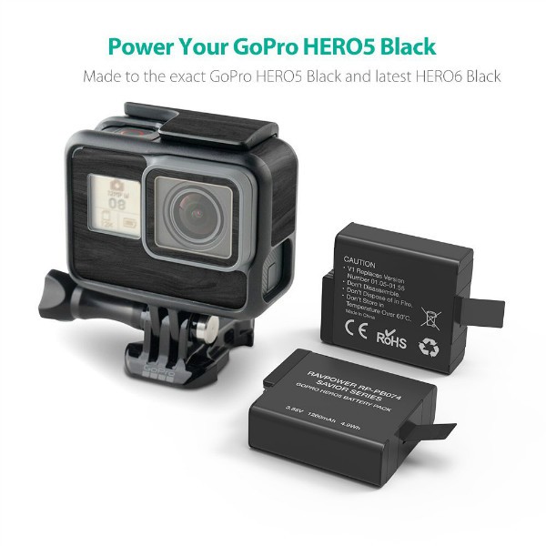 Bộ pin sạc máy ảnh RAVPower RP-PB074 cho GoPro Hero 5/6 Black
