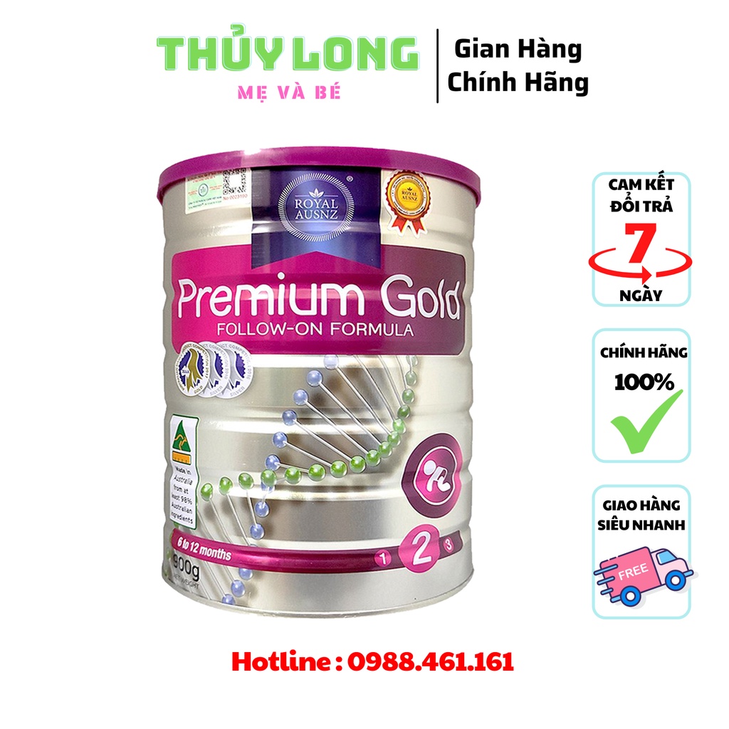 Sữa bột Hoàng Gia Úc Premium Gold 2 giúp tăng cân bổ sung Vitamin và khoáng chất cho trẻ từ 6-12 tháng Royal AUSNZ 900g