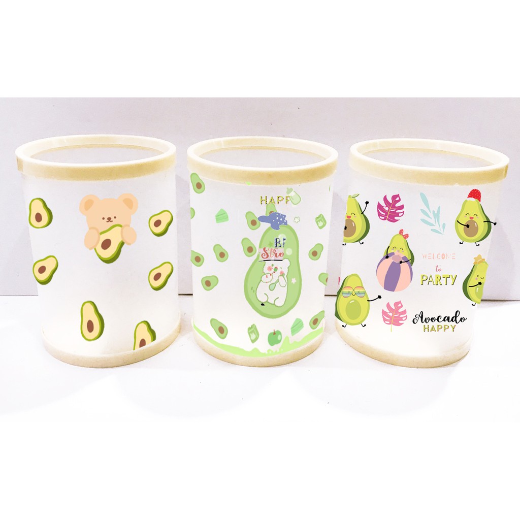 Ống cắm bút nhựa  quả bơ CBT4 Thức ăn trà sữa boba tea trứng lười yakult hoa cúc GD shiba bò sữa roro jump usagyuuun