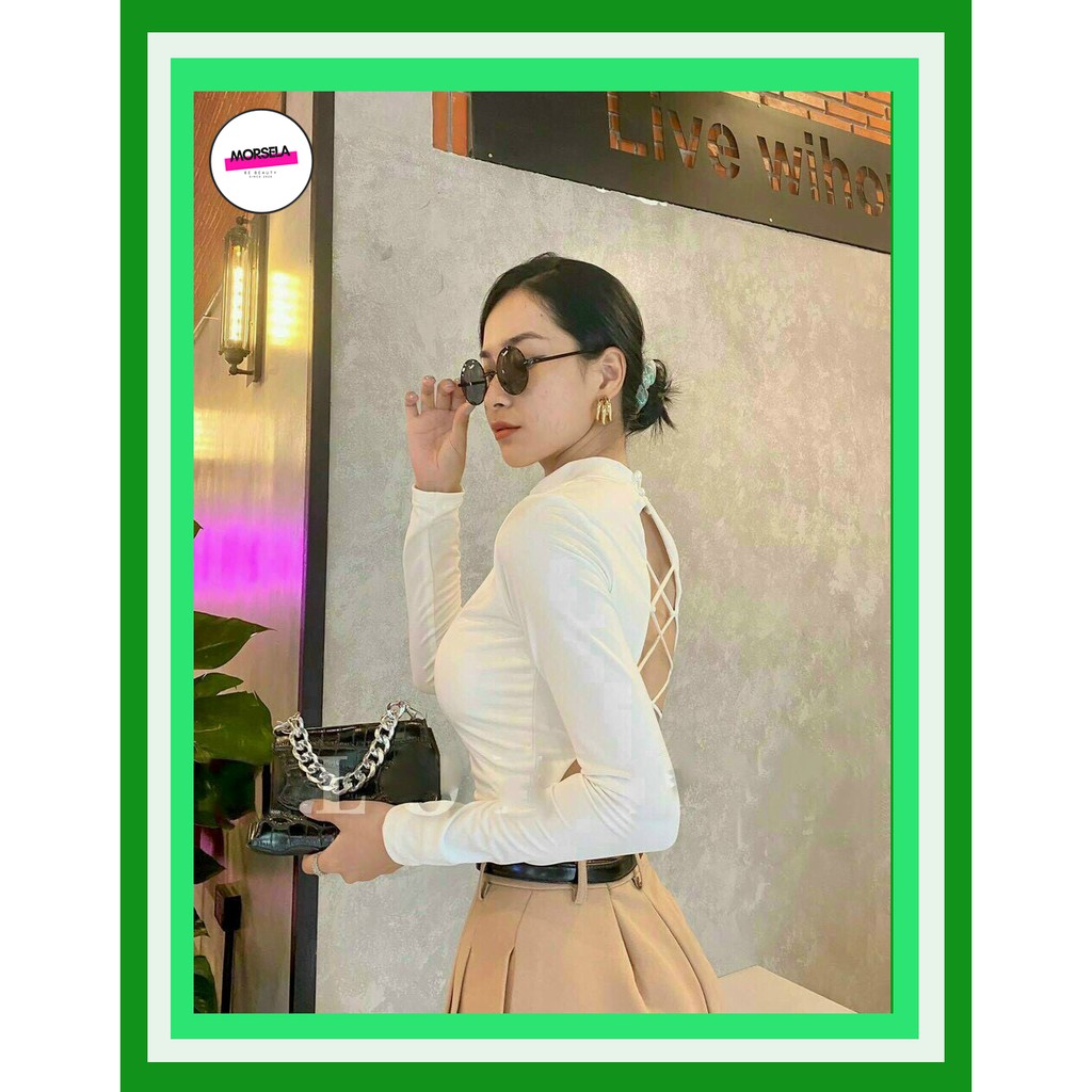 Áo croptop nữ tay dài cổ lọ đan lưng sexy - Áo crop top nữ dài tay - Morsela