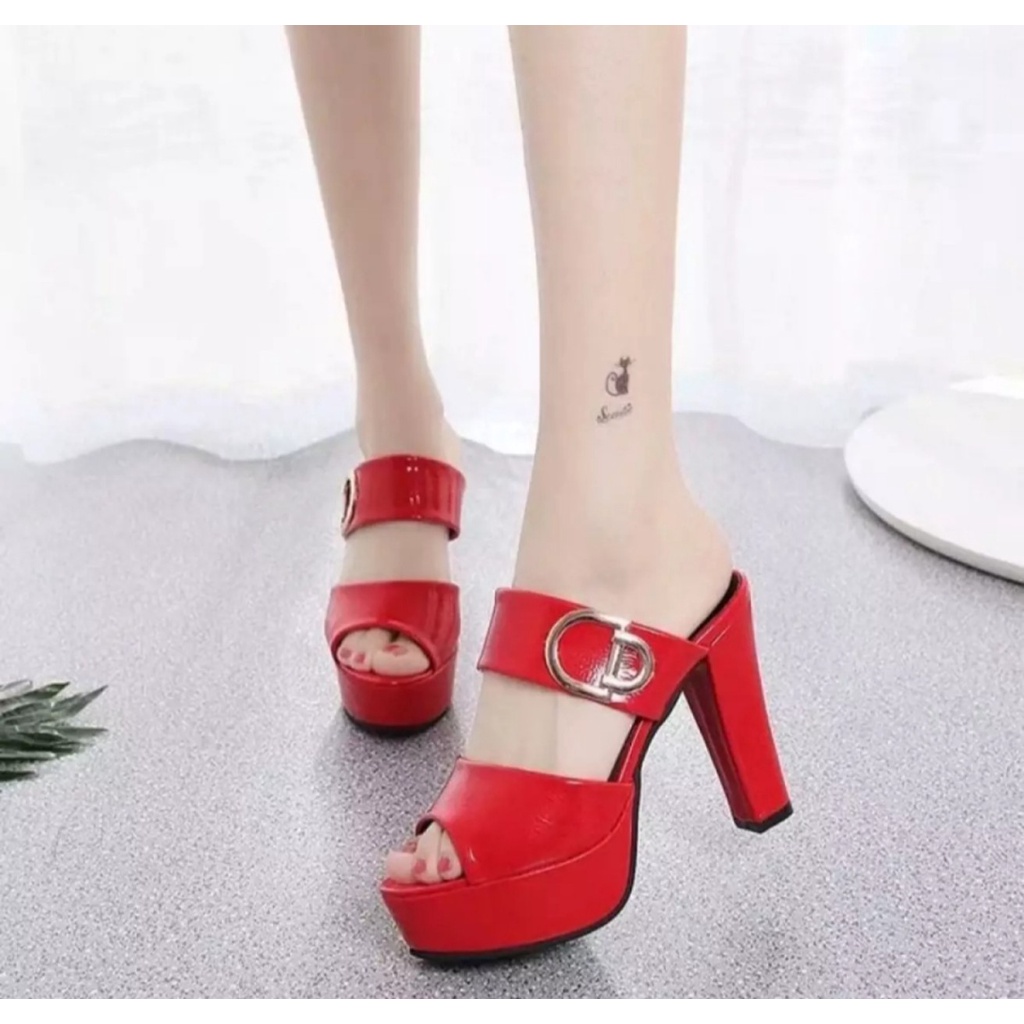 Dép cao gót khoá chữ C cao 12 phân